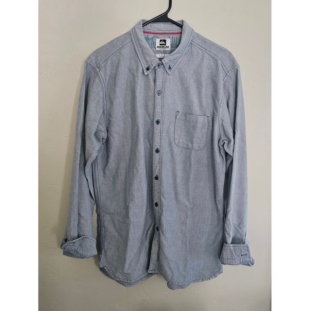 Quiksilver Men's Large Gray Chambray Long Sleeve Button-Up Shirt